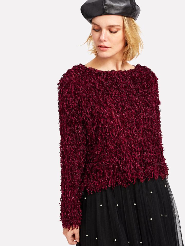 Shein Drop Shoulder Solid Fuzzy Blouse