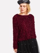 Shein Drop Shoulder Solid Fuzzy Blouse