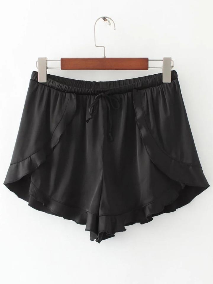 Shein Black Ruffle Trim Drawstring Shorts