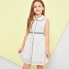 Shein Girls Button Up Belted Lace Dress
