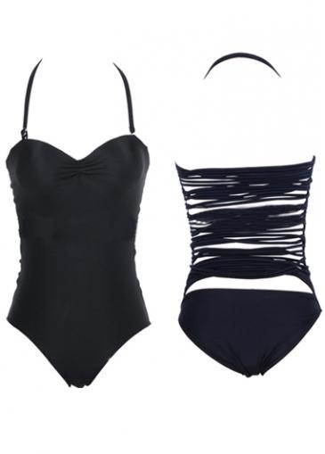 Rosewe Star Style Black Lace Up Design Monokini For Lady