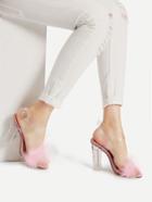Shein Faux Fur Clear Strap Block Heel Sandals