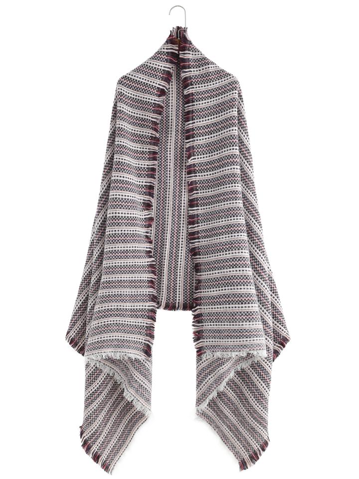 Shein Dark Red Stripe Mottled Eyelash Fringe Shawl Scarf
