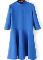 Rosewe Fabulous Mandarin Collar Solid Blue A Line Dress