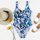 Shein Plus Bird Print Low Back Swimsuit