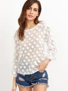 Shein White Appliques Ruffle Trim Sheer Mesh Blouse