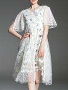 Shein White Backless Gauze Polka Dot Print Dress