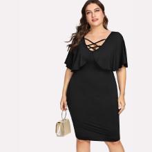 Shein Plus Criss Cross Ruffle Trim Dress