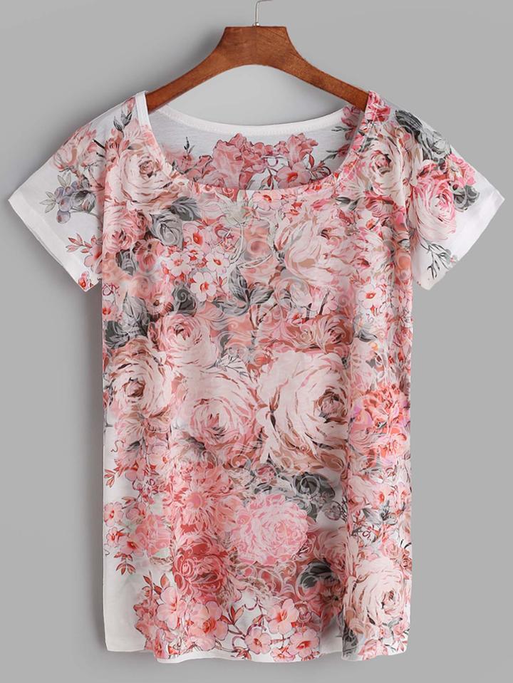 Shein Florals Print Short Sleeve T-shirt