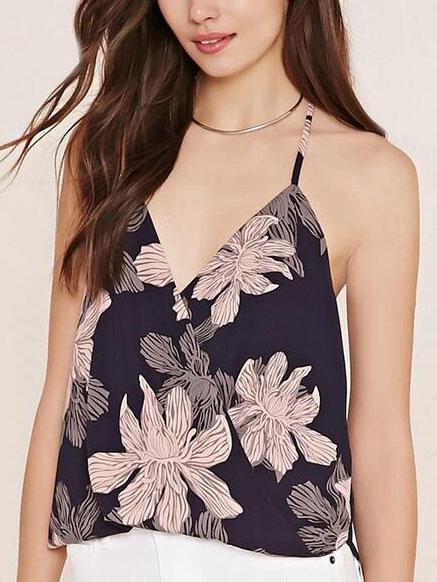 Shein Wrap Front Crisscross Back Floral Print Cami