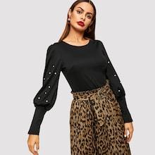 Shein Pearls Leg-of-mutton Sleeve Tee