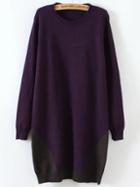 Shein Purple Color Block Ribbed Trim Sweater Dress