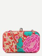 Shein Red Floral Embroidery Pu Evening Bag