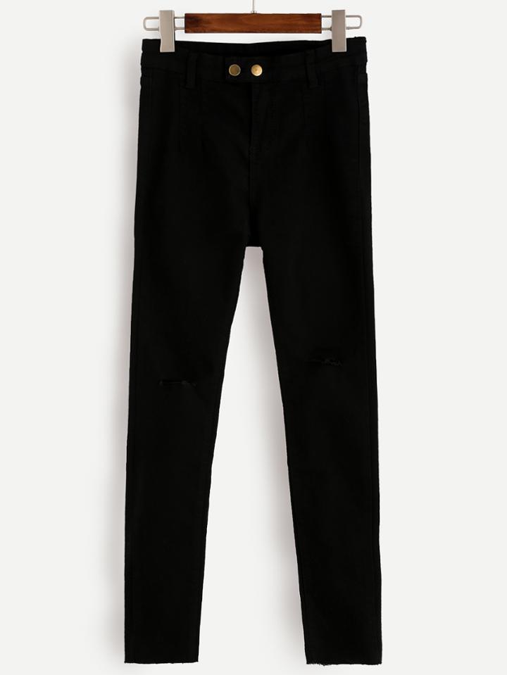 Shein Black Two Button Skinny Jeans