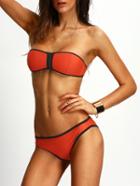Shein Contrast Trim Zip Front Orange Bandeau Bikini Set