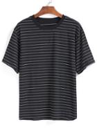 Shein Striped Loose Black T-shirt