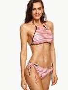 Shein Multicolor Triangle Print Side Tie Bikini Set