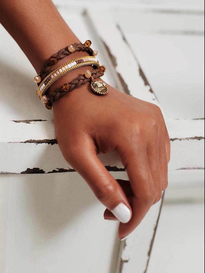 Shein Crystal Embellished Woven Layered Bracelet