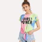 Shein Knot Front Letter Print Tie Dye T-shirt