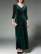 Shein Green V Neck Velvet Maxi Dress