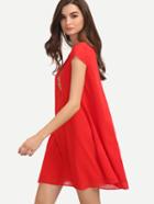 Shein Red V Neck Cap Sleeve Shift Dress