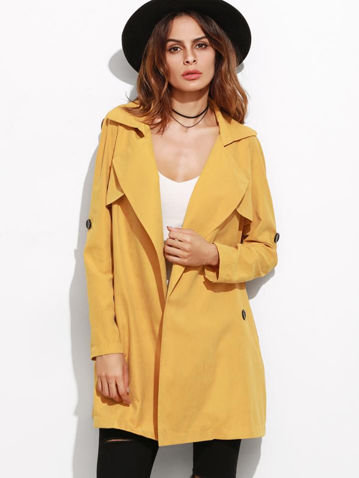 Shein Yellow Roll Sleeve Split Back Duster Coat