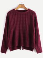 Shein Burgundy Drop Shoulder High Low Slit Back Button Sweater