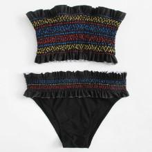 Shein Shirred Bandeau Bikini Set