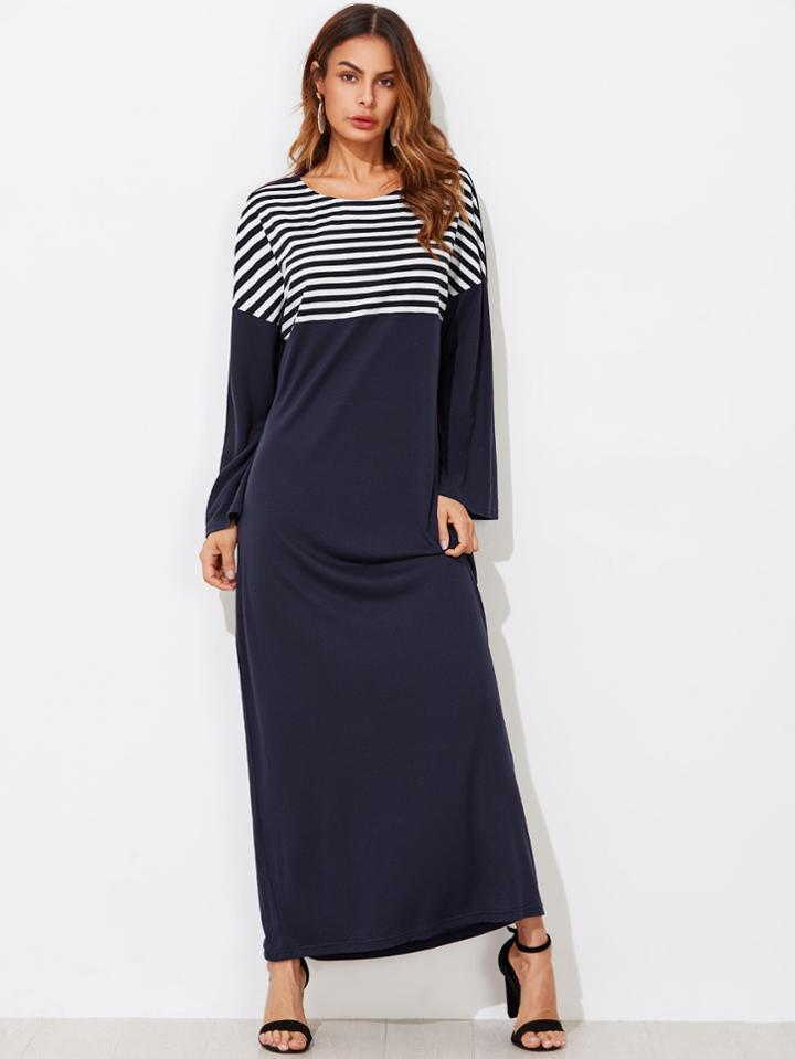 Shein Drop Shoulder Striped Panel Tee Dress