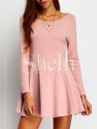 Shein Pink Long Sleeve Scoop Neck Skater Dress