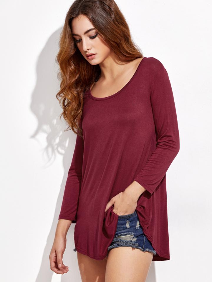 Shein Burgundy Curved Hem Shift T-shirt