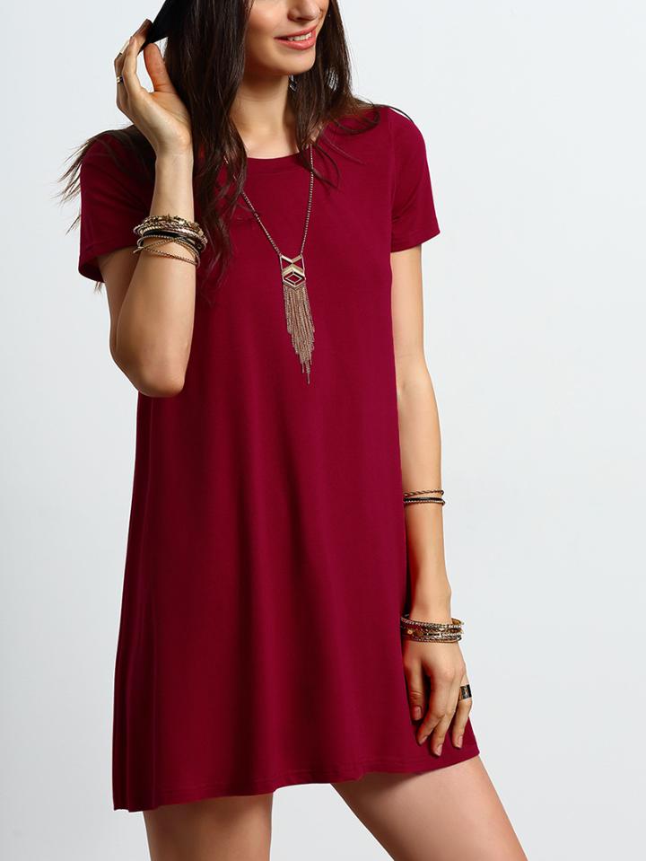 Shein Burgundy Short Sleeve Casual Shift Dress