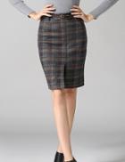 Shein Green Slim Plaid Split Skirt