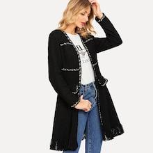 Shein Open Front Contrast Trim Tweed Coat