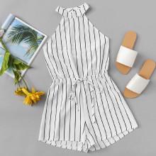 Shein Drawstring Waist Striped Romper