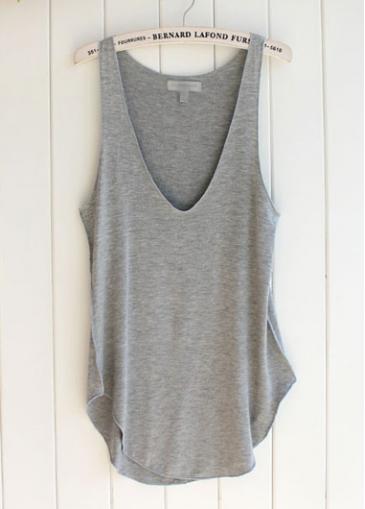 Rosewe Solid Grey V Neck Causal Tank Top