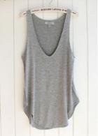 Rosewe Solid Grey V Neck Causal Tank Top