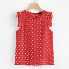 Shein Ruffle Trim Spot Chiffon Top