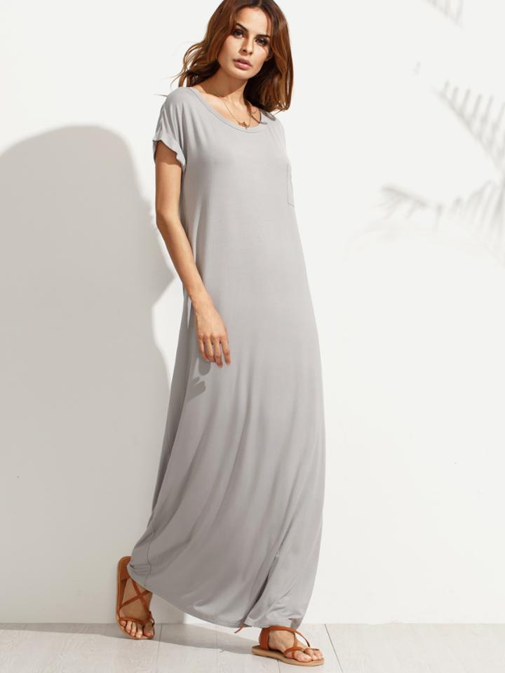 Shein Grey Short Sleeve Shift Maxi Dress