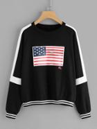 Shein Contrast Stripe Trim Flag Print Sweatshirt