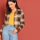 Shein Button Up Plaid Crop Jacket