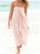 Shein Pink Neutral Strapless Ruched Bra Bustier Young Trending Posh Bandeau Boho Maxi Dress