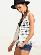 Shein White Crochet Hollow Out Fringe Sweater Vest