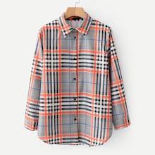 Shein Curved Hem Plaid Blouse