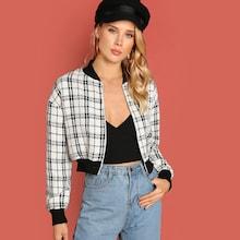 Shein Zip Up Plaid Bomber Jacket