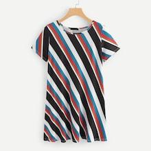 Shein Round Neck Striped Swing Dress