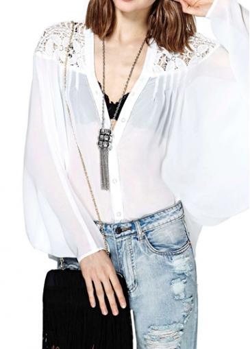 Rosewe Laconic White V Neck Long Sleeve T Shirt