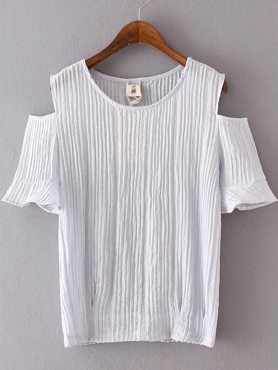 Shein Light Blue Cold Shoulder Slim Blouse