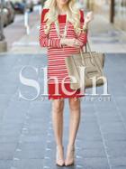 Shein Red White Long Sleeve Striped Dress