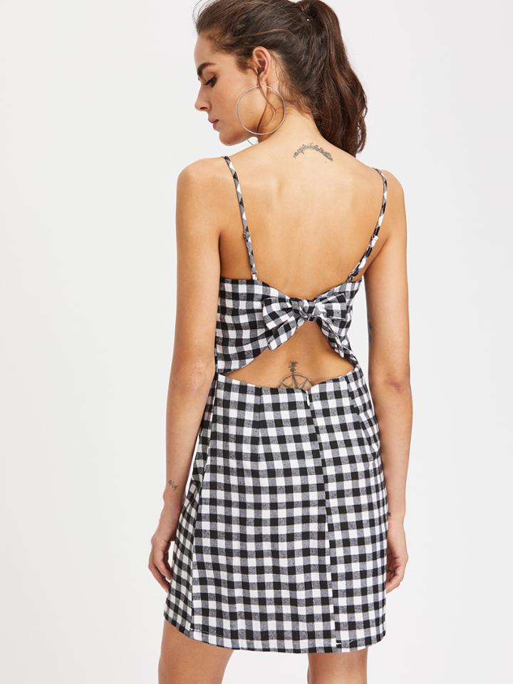 Shein Gingham Bow Tie Back Cami Dress